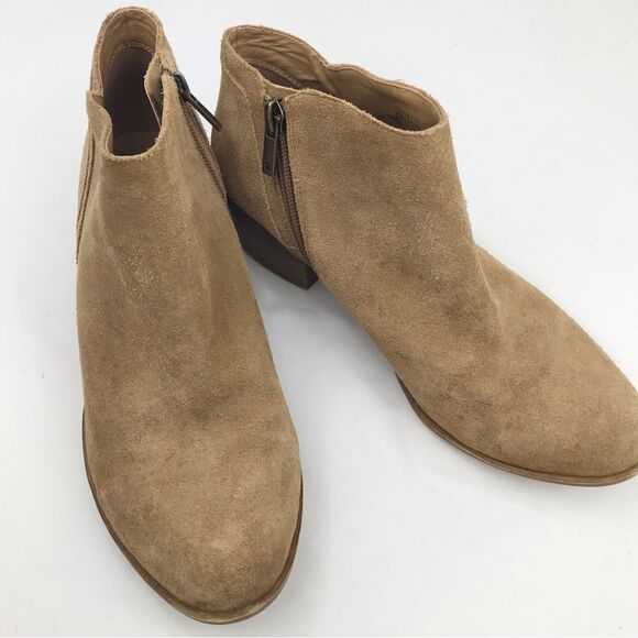 Lucky Brand BAREESA Tan Suede Leather Side Zip Ankle Booties - Picture 1 of 15